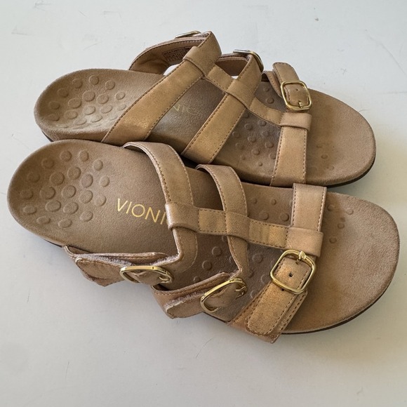 Vionic Misa Rose Gold Women's Size 8  Hook & Loop Slip On Three Strap Sandals - Picture 3 of 13
